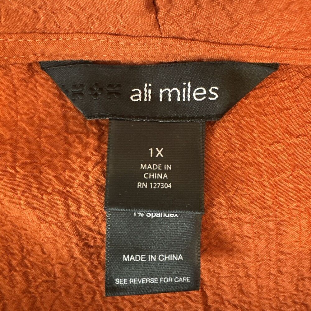 Ali Miles Cowl Neck Asymmetric Tunic Plus Size 1X Rust Orange Pucker Jersey - Picture 8 of 9